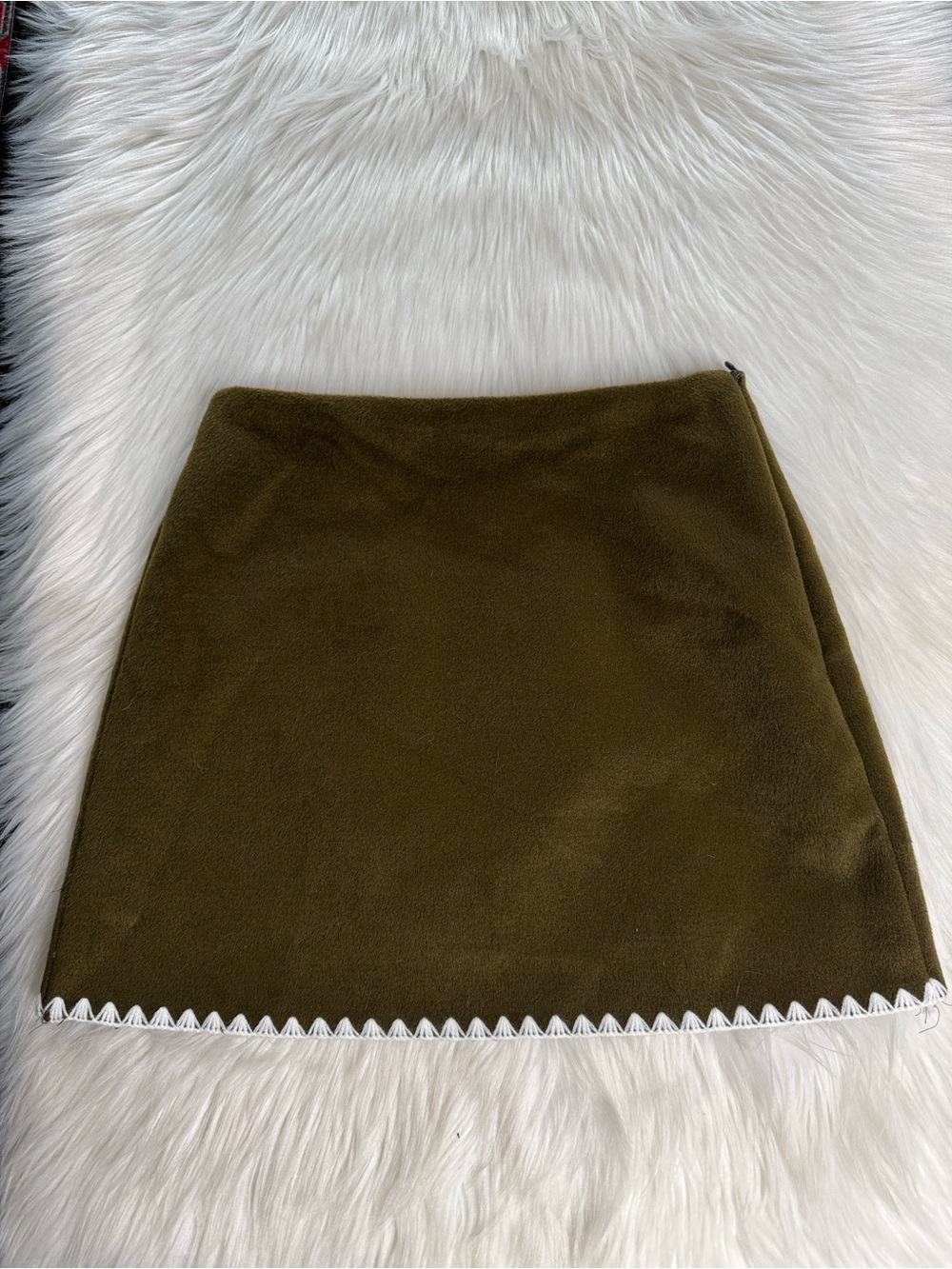 Commense Green Felt Mini Skirt with White Trim